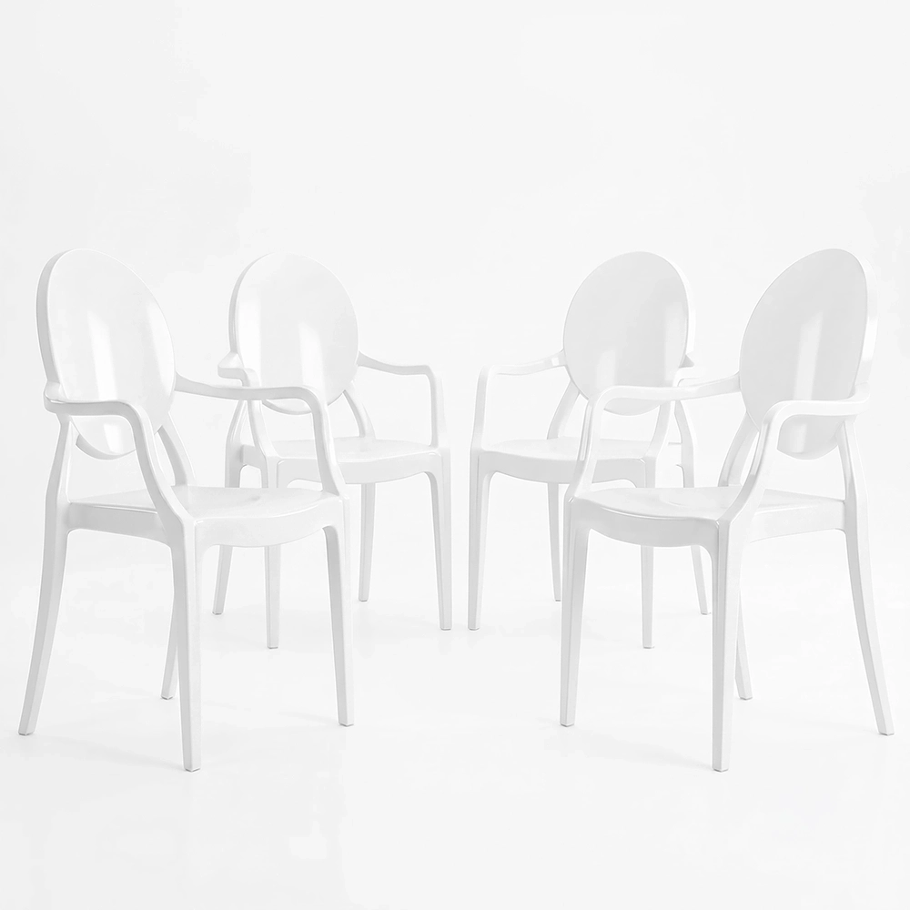 Pack of 4 Dining Chairs - Transparent - Design with Armrests - Louis XIV image 8
