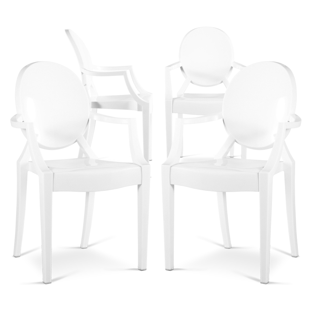 Buy Pack of 4 Dining Chairs - Transparent - Design with Armrests - Louis XIV White 16464 - in the EU