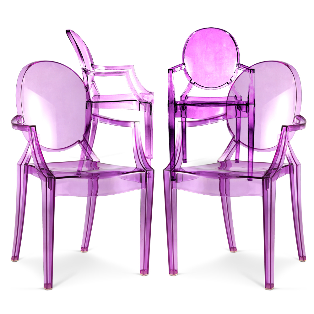  Buy Pack of 4 Dining Chairs - Transparent - Design with Armrests - Louis XIV Purple transparent 16464 - in the EU