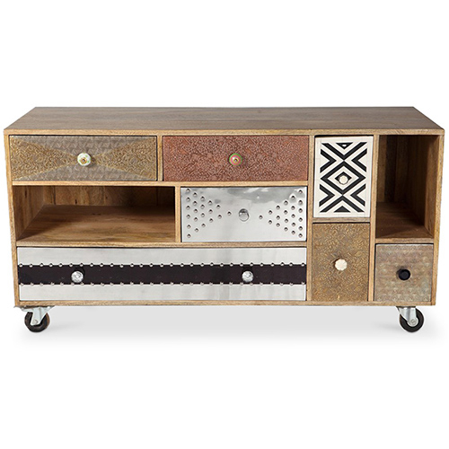  Buy Mady vintage design TV cabinet with wheels Natural wood 58493 - in the EU