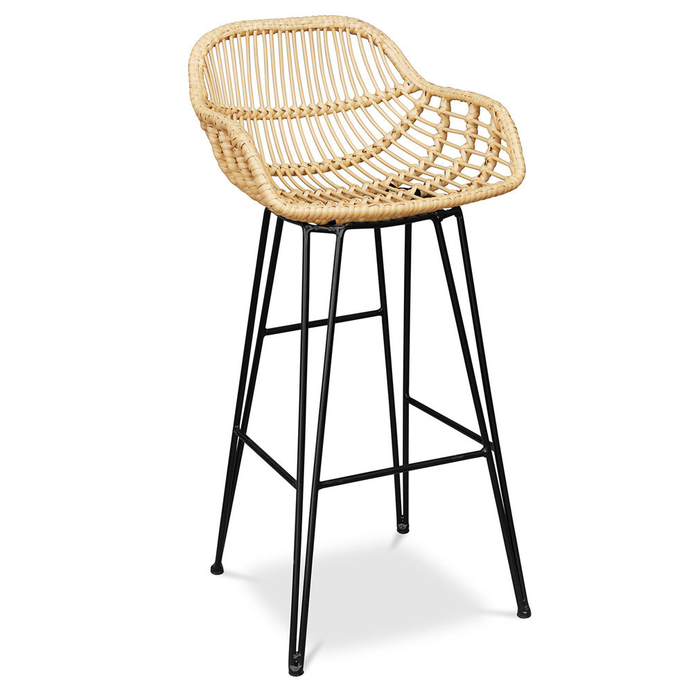  Buy Rattan Bar Stool with Armrests - Boho Bali Style - 75cm - Many Natural wood 59256 - in the EU