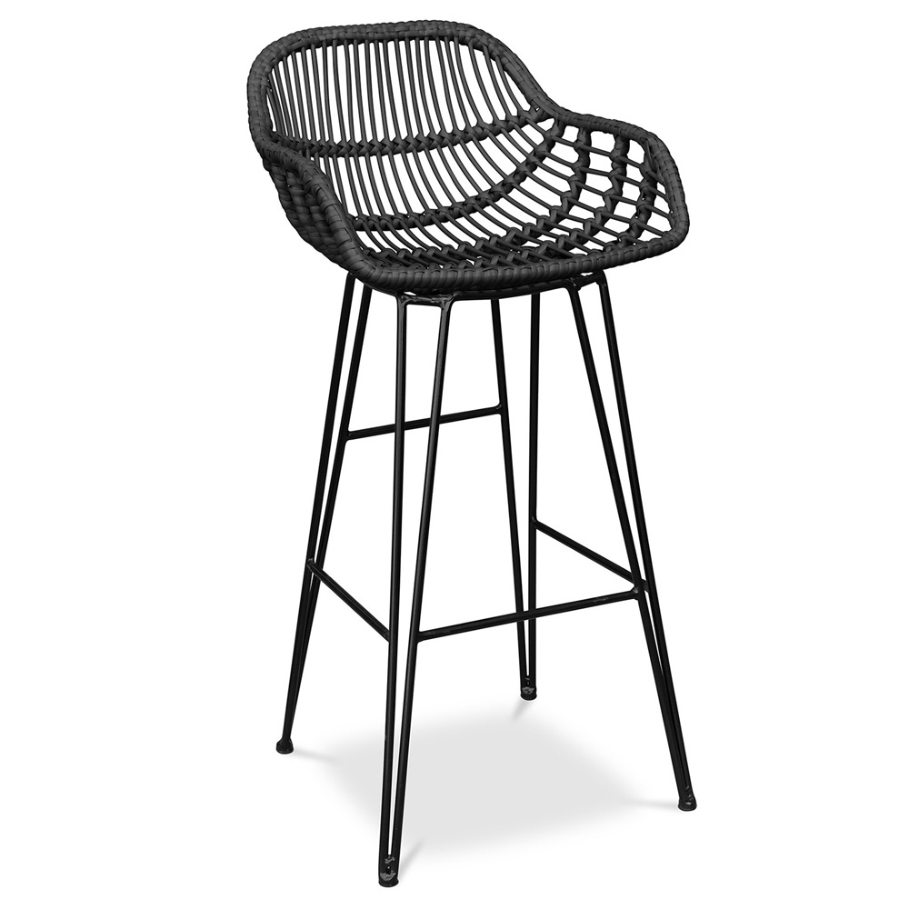  Buy Rattan Bar Stool with Armrests - Boho Bali Style - 75cm - Many Black 59256 - in the EU
