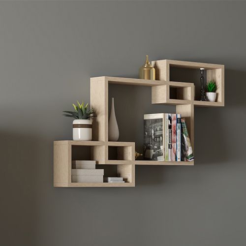 Wooden box store wall shelves