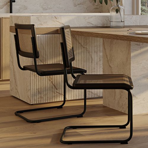 Buy Dining Chair Vintage Design Wood and Natural Rattan