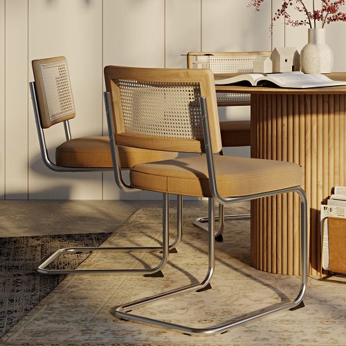 Buy Dining Chair Upholstered in Velvet Wood and Rattan
