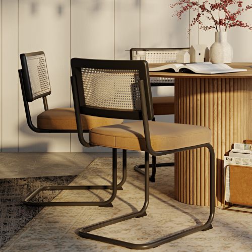Upholstered rattan cheap dining chairs