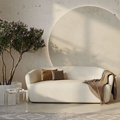 Buy Curved Sofa 2 Seater Boucle Fabric Bold White 60629 in