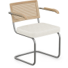 Dining Chair with Armrests - Upholstered in Bouclé Fabric - Wood and Rattan - Birey image 9