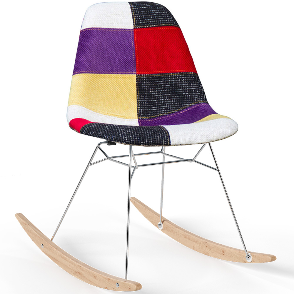 Rocking Chair Modern Patchwork – Nordic Style with Wooden and Steel Legs - Skögur image 8