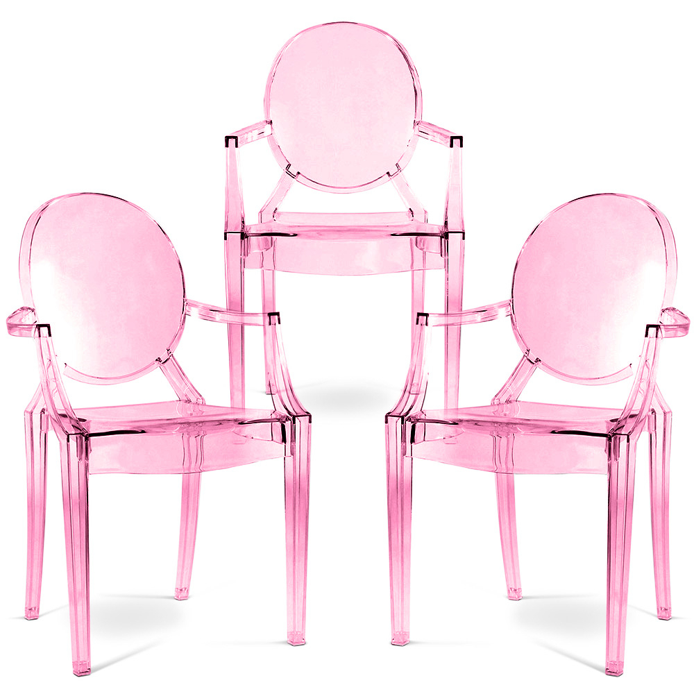 Pack of 3 Dining Chairs - Transparent - Design with Armrests - Louis XIV image 8